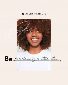 Girl smiling with brown hair with text that says be fearlessly authentic.
